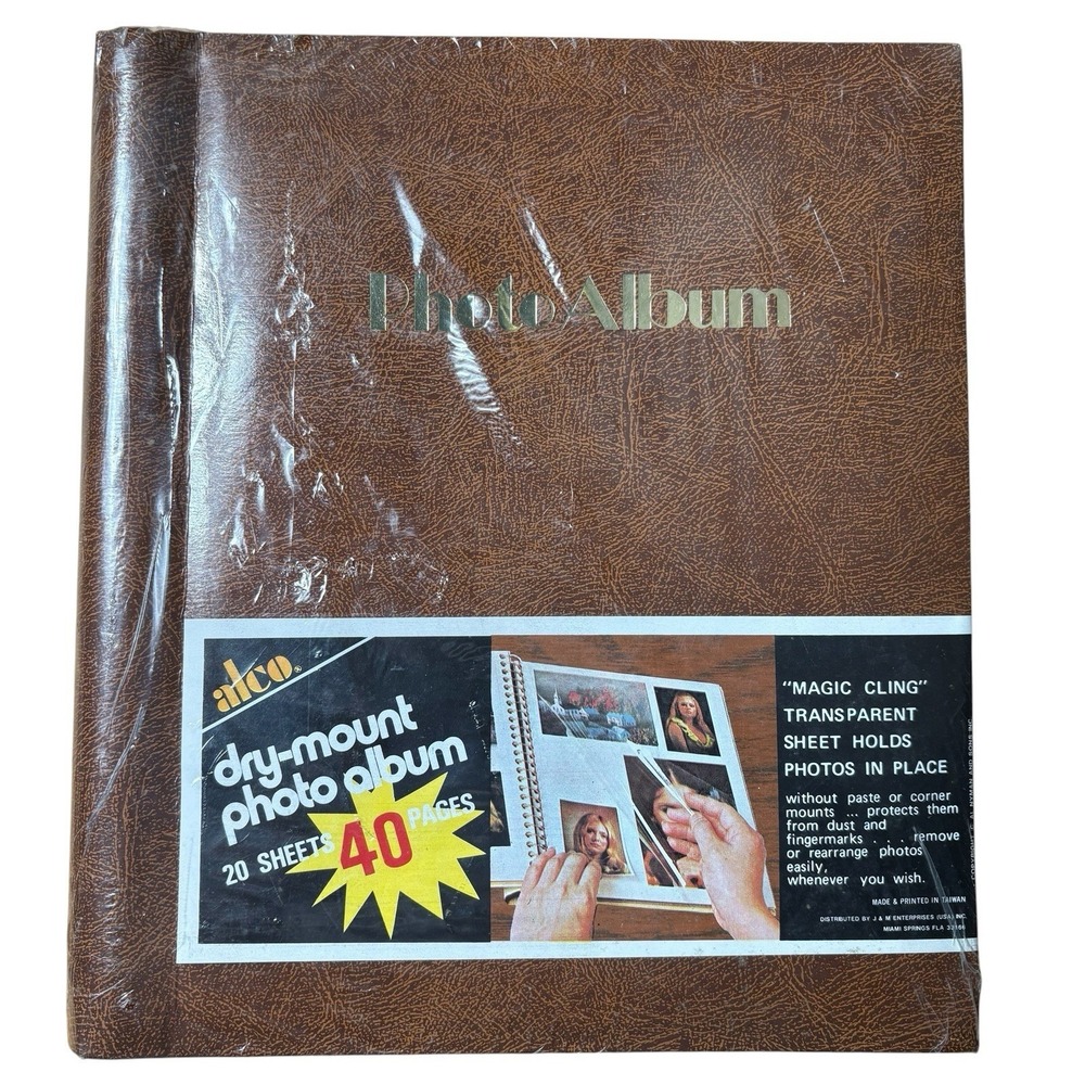 NOS Vintage Alco Dry-Mount Photo Album Brown Faux Leather Unsealed 40 Pages